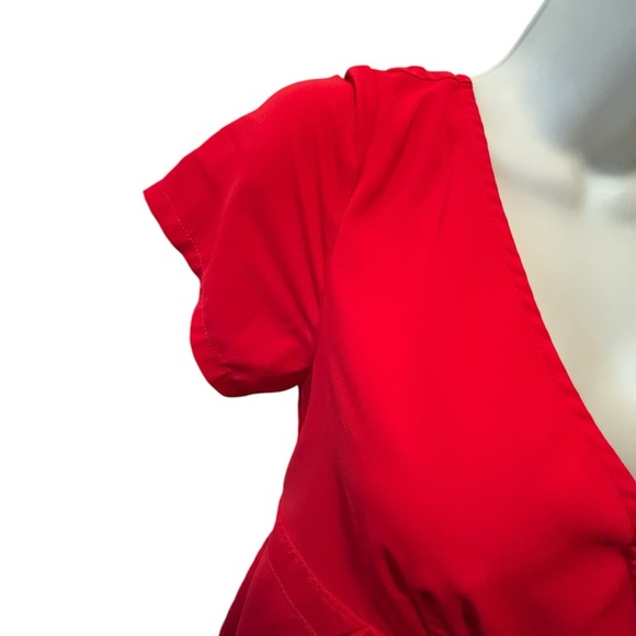 eShakti Custom Red Wrap Dress Sz 6 Short Sleeve Bow Accent Lined - Picture 4 of 7